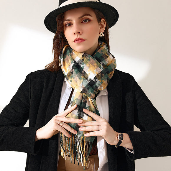 Bufanda Escocesa para Mujer con Flecos - Chal de Moda Versátil
