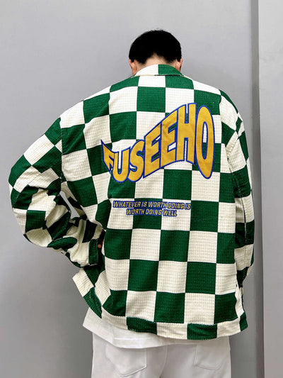 Saco a Cuadros Retro con Contraste de Color Verde para Hombre - Image 9