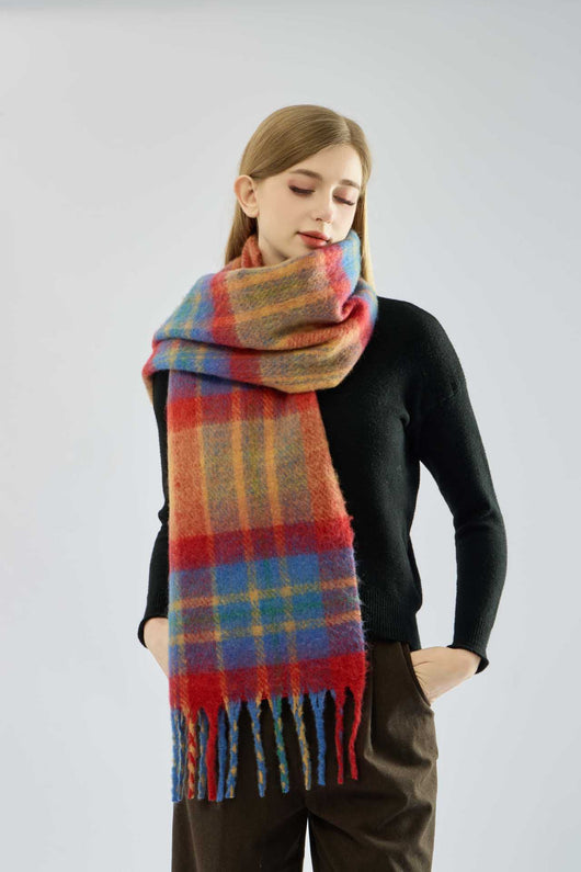 Bufanda Escocesa Mohair Arcoíris con Flecos, Gruesa y Cálida - Image 16