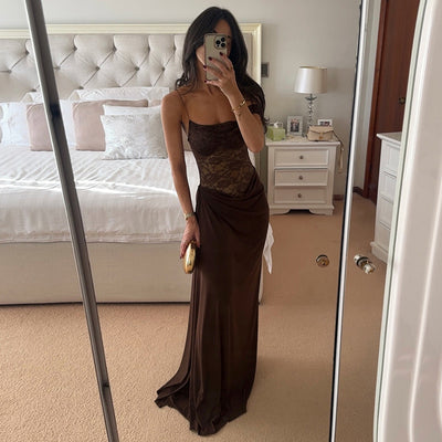 Vestido Maxi Elegante de Encaje Espalda Descubierta para Mujer