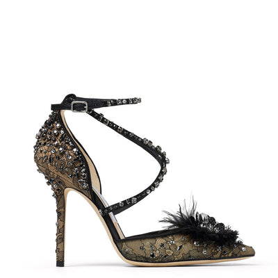 Zapatos de Tacón Nude con Encaje y Cristales Florales - Image 5