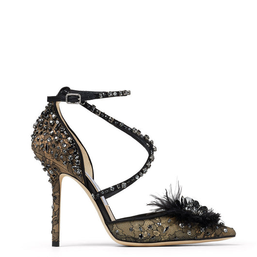Zapatos de Tacón Nude con Encaje y Cristales Florales - Image 5