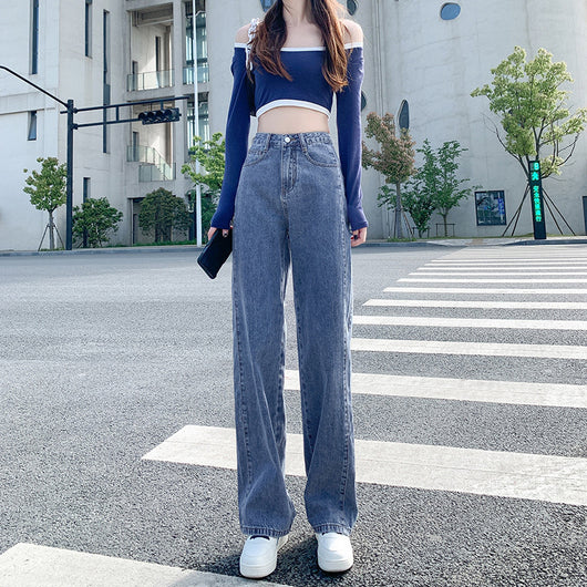 Jeans Rectos de Cintura Alta Holgados de Pierna Ancha para Mujer - Image 3