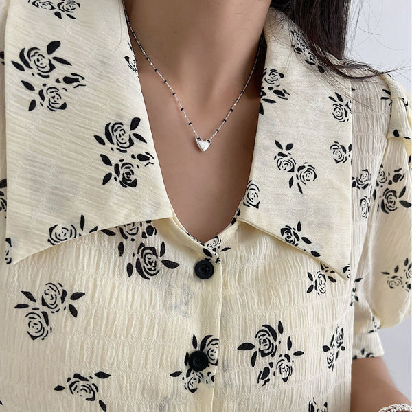 Collar de Plata 925 con Dije de Corazón y Cruz en Esmalte Negro