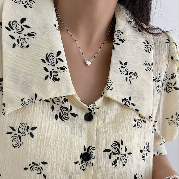 Collar de Plata 925 con Dije de Corazón y Cruz en Esmalte Negro