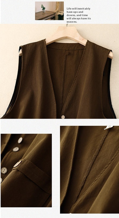Chaleco Retro Coreano Mujer en Algodón y Lino - Image 19
