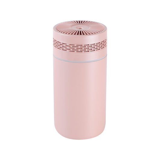 Pink portable USB humidifier with a cylindrical design and a rotating base, measuring 155mm tall. - Image 9