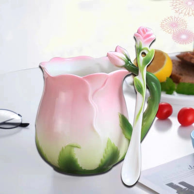 Taza de Cerámica Floral para Café y Té con Diseño Rosa - Image 5