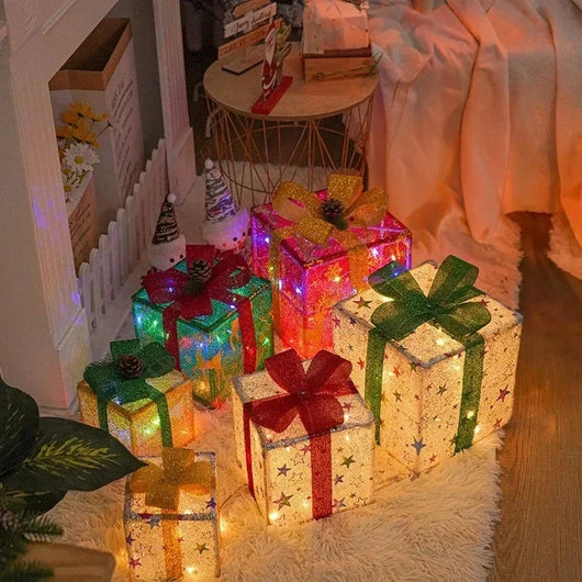 Set 3 Cajas de Regalo Navideñas con Moño Luminoso para Árbol de Navidad - Image 3