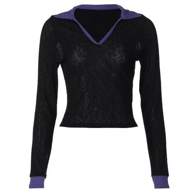 Blusa Casual de Rayas con Cuello Polo y Manga Larga - Image 5