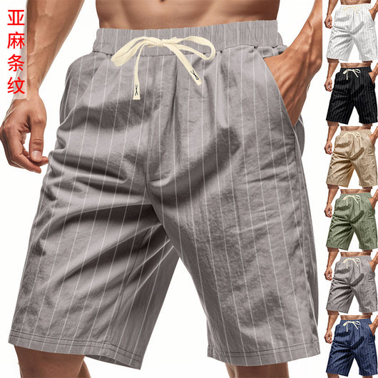 Shorts de Lino Holgados Transpirables Estilo Americano para Playa - Image 17