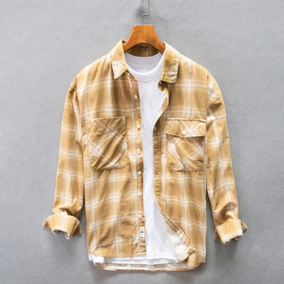 Camisa Cuadriculada de Algodón Puro para Hombre - Diseño Casual Holgado y Abrigo Reforzado - Image 5