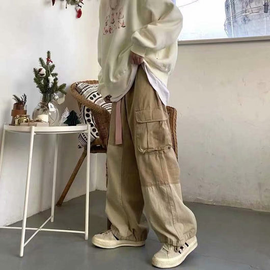 Pantalón Overol Hombre Corte Suelto Empalmes Casuales