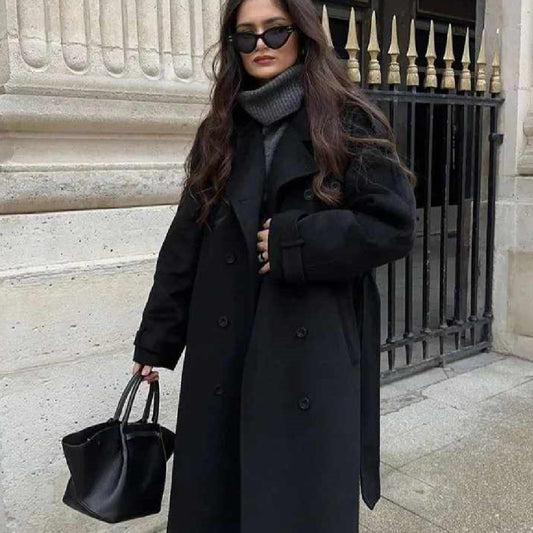Abrigo de Lana para Mujer con Cinturón - Talla Grande