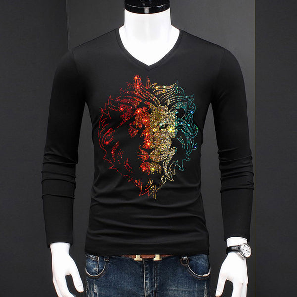 Camisa Casual de Manga Larga con Cuello en V para Hombre