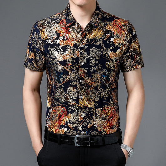 Camisa Estampada de Manga Corta para Hombre Adulto - Tela Fresca Elástica - Image 7