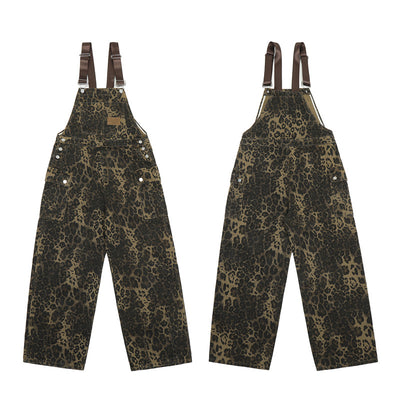 Overol Denim Estampado Leopardo Vintage Unisex con Tirantes - Image 5