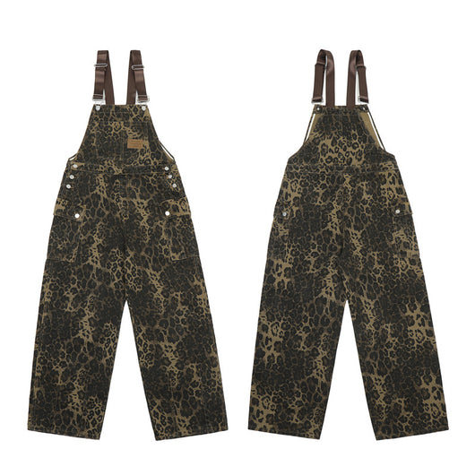 Overol Denim Estampado Leopardo Vintage Unisex con Tirantes - Image 5