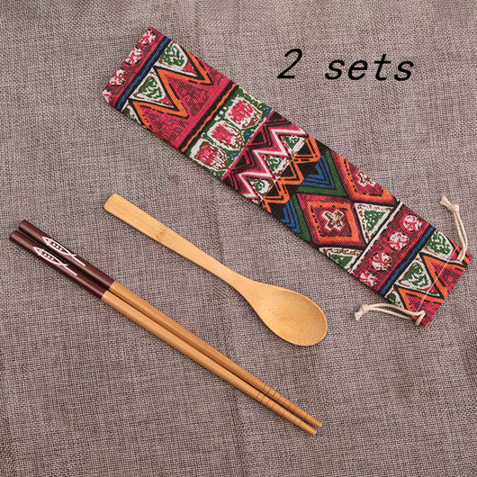 Set de Cubiertos Portátiles de Madera con Palillos y Cuchara - Image 11