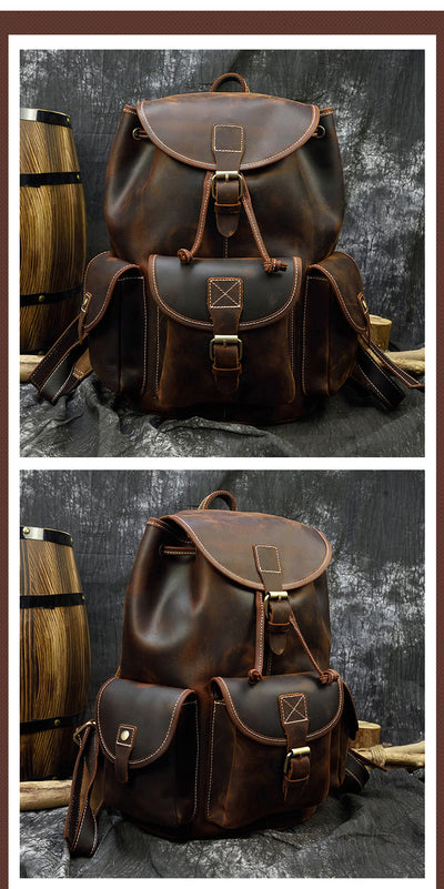 Mochila Casual de Cuero Genuino Estilo Retro para Hombre - Image 10