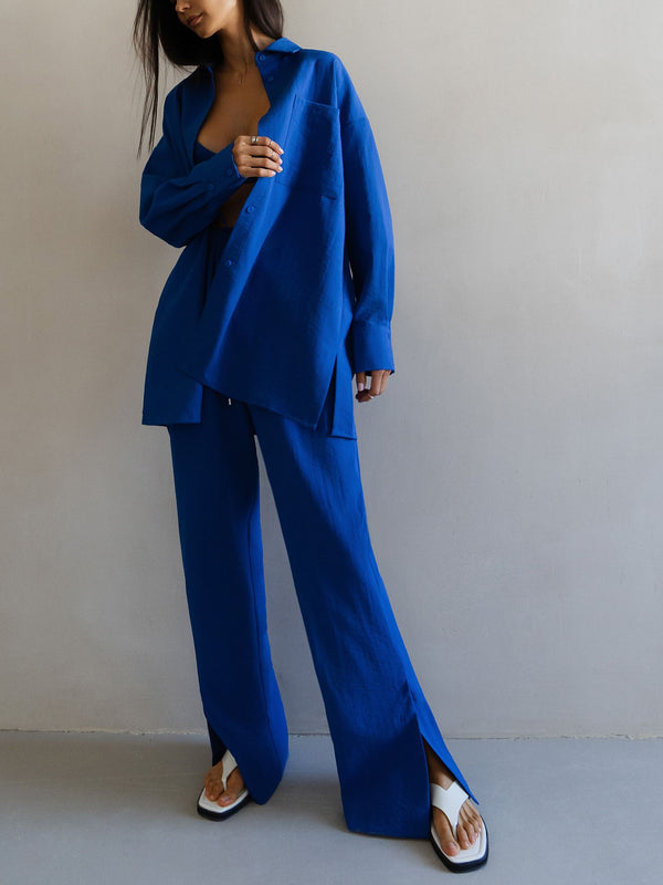 Conjunto de Dos Piezas: Blusa Suelta y Pantalón Cintura Alta