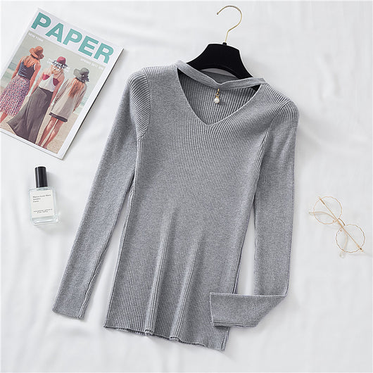 Camiseta Manga Larga Escote V Mujer Otoño Invierno Ajustada Elegante - Image 3