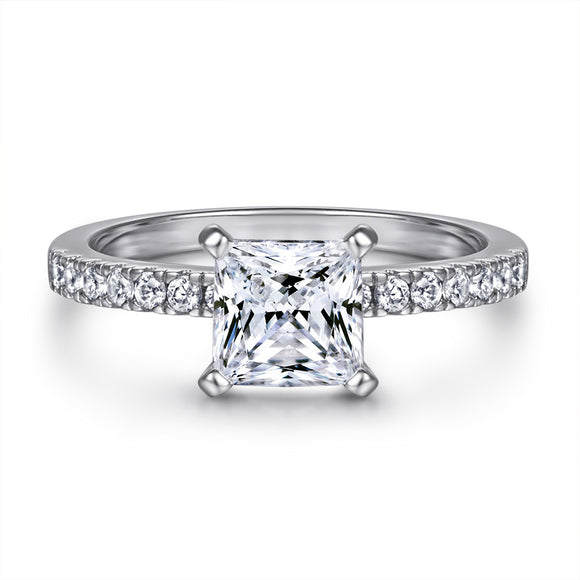 Anillo de Pareja en Plata 925 con Diamante Princess - Diseño Minimalista Dos en Uno