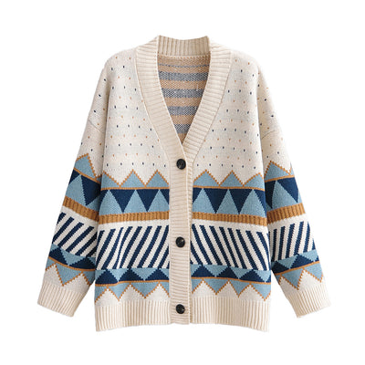 Cardigan Suelto Jacquard Diamond Block - Abrigo Tejido - Image 2