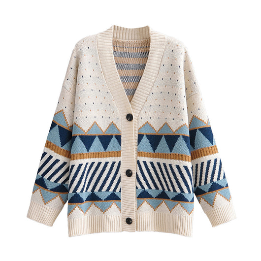 Cardigan Suelto Jacquard Diamond Block - Abrigo Tejido - Image 2