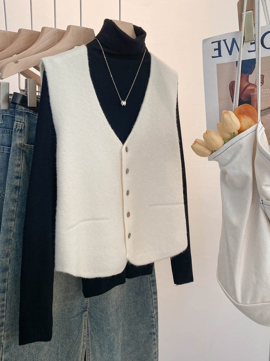 Chaleco de Punto Liso Escote V para Mujer - Versátil y Casual - Image 6