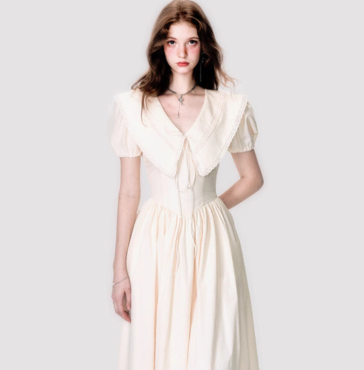 Vestido Ajustador de Cintura con Cuello Tipo Muñeca - Diseño Francés Elegante