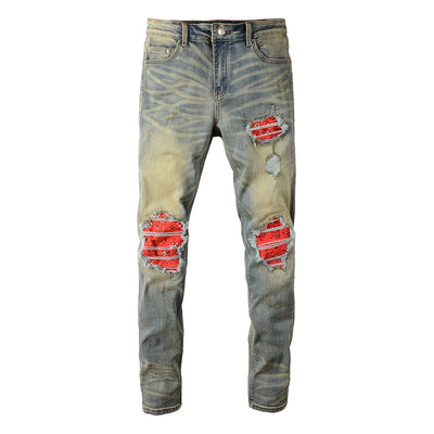 Jeans Rojos Estampados con Pliegues y Cintura Elástica para Hombre - Image 16