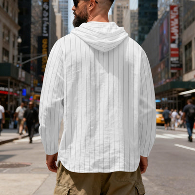 Camisa Lino Holgada Talla Grande Hombre a Rayas con Capucha - Image 20