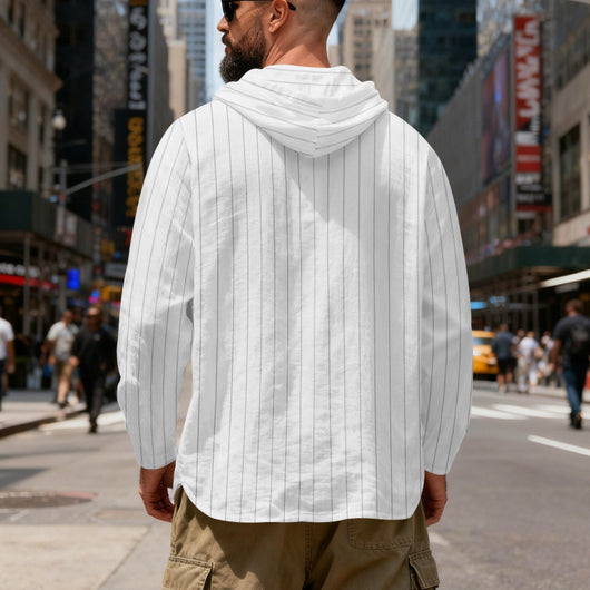 Camisa Lino Holgada Talla Grande Hombre a Rayas con Capucha - Image 20