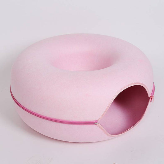 Casa Túnel para Gatos Donut - Cama de Fieltro Natural con Juguetes Interactivos - Image 3