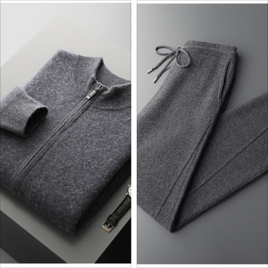 Suéter Tejido de Lana Reversible para Hombre con Cierre - Colores Sólidos - Image 8