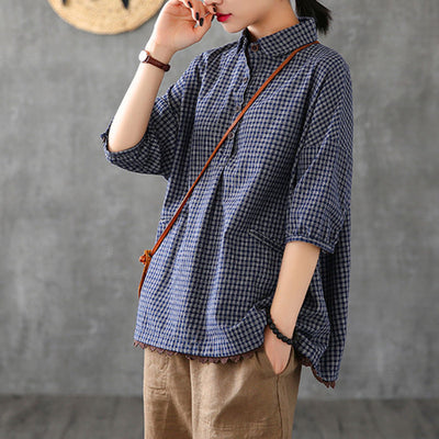 Camisa Cuadriculada Oversize Vintage con Detalles de Encaje - Image 4