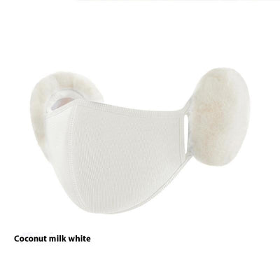Pink ear-mounted warm mask with plush off-white ear protection, made from cotton for winter and autumn. - Image 5