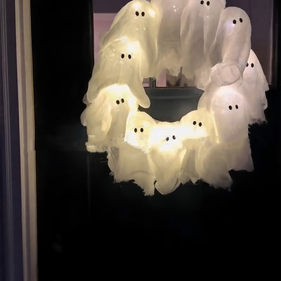 Corona Decorativa de Fantasma para Halloween con Luces LED - Decoración para Puerta y Pared - Image 8