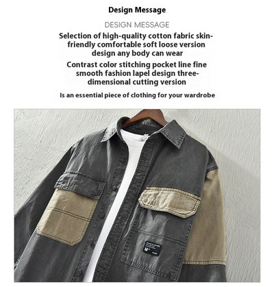 Camisa de Trabajo Patchwork Contraste Hombre Manga Larga Moderna - Image 12