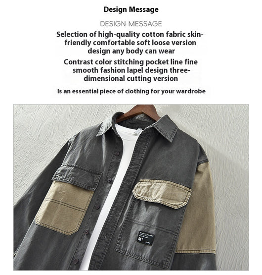 Camisa de Trabajo Patchwork Contraste Hombre Manga Larga Moderna - Image 12