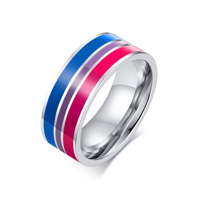 Anillo de Pareja Bandera Bisexual en Acero Titanio - Símbolo de Orgullo - Image 3