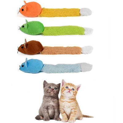 Light blue plush mouse cat toy with a long white and blue tail, packaged with a small tube of catnip. - Image 4