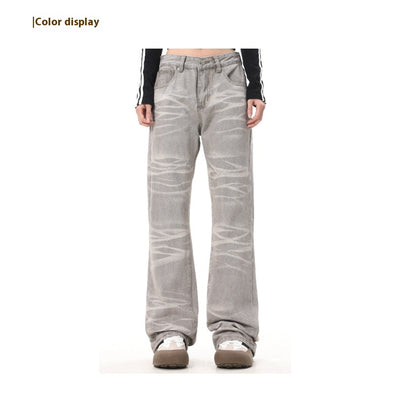 Jeans Rectos Desgastados a Mano Gris Mud con Rayas Retro - Image 14