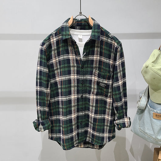 Camisa de Cuadros Verde en Algodón con Manga Larga