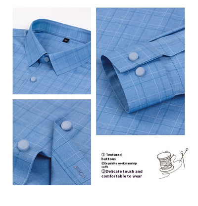 Camisa Manga Larga Rayada de Fibra de Bambú Premium sin Costuras para Hombre - Image 22