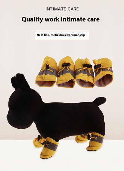 Four blue pet booties with grey trim and adjustable blue drawstrings, designed for dogs or puppies. - Image 15