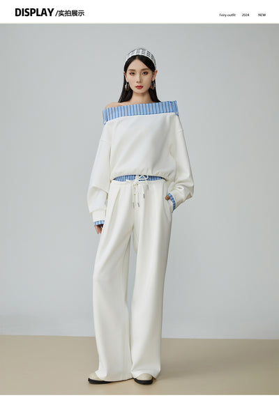 Conjunto de Sudadera y Pantalón Ancho a Rayas Azul y Blanco - Image 11