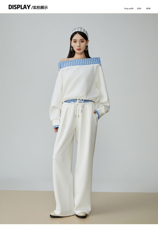 Conjunto de Sudadera y Pantalón Ancho a Rayas Azul y Blanco - Image 11