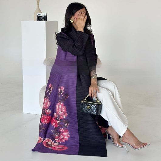 Cardigan Djellaba Étnico con Pliegues y Estampado - Capa Clásica de Moda - Image 15